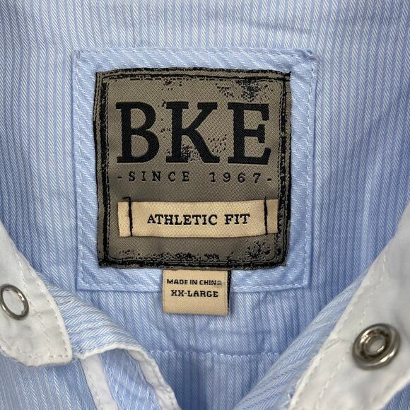 BKE Buckle Men's Athletic Fit Shirt Western Cotton Pearl Snap Blue Stripe XXL - Picture 2 of 10